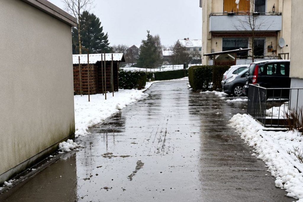 Winterdienst räumt und sichert einen Eingangsbereich am Bodensee