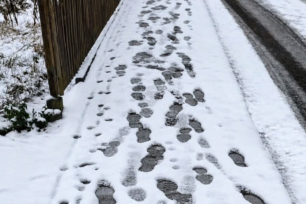 Schneeräumung auf einem Gehweg durch den Winterdienst am Bodensee